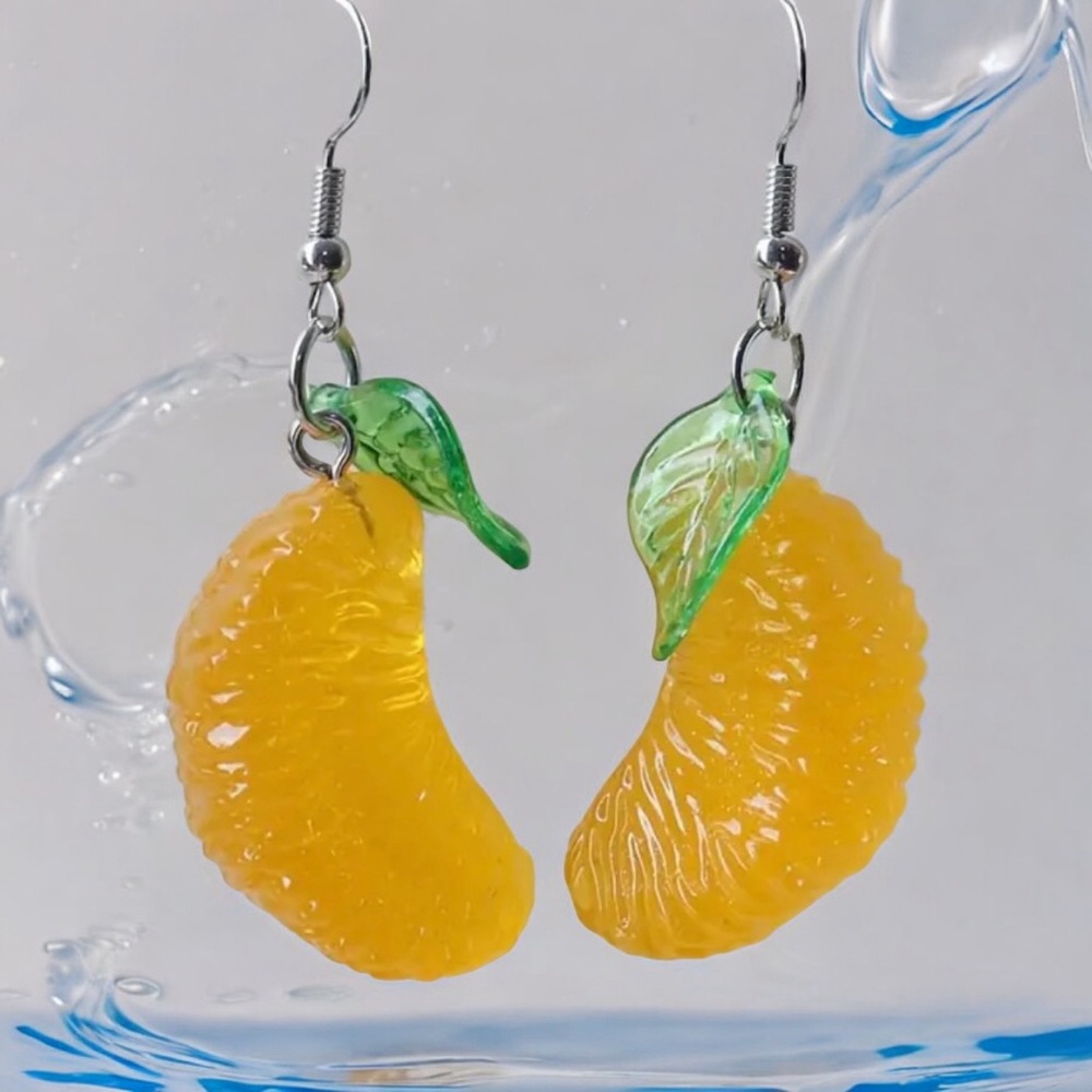 1pair Orange Slice Resin Drop Dangle‎ Earrings Creative Fruit Pendant Earrings - Picture 5 of 10